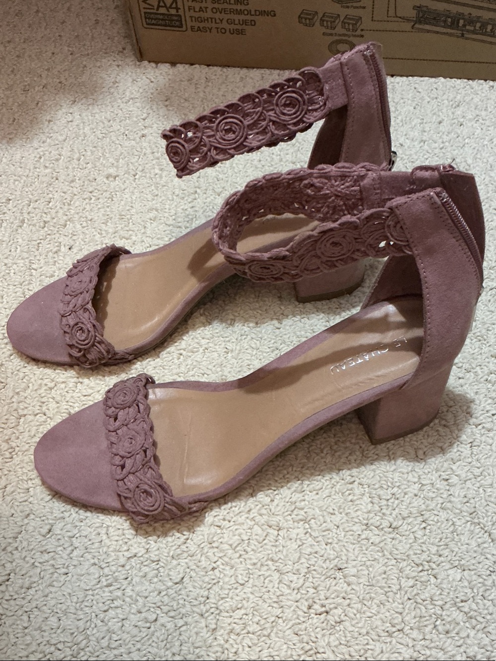le chateau Dusty Mauve Lace-Strap Block Heels